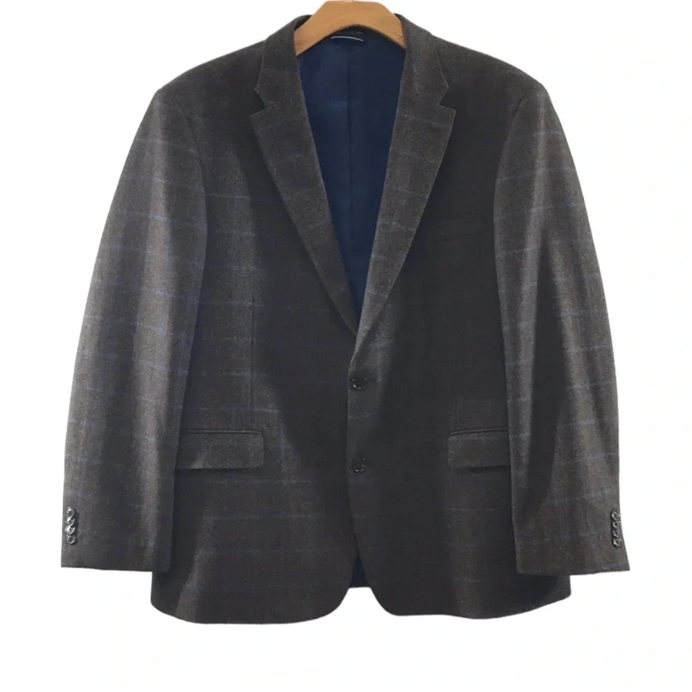 Tommy Hilfiger Brown Blue Check Sport Coat‎ Wool Blazer Mens 44 Two Button Front